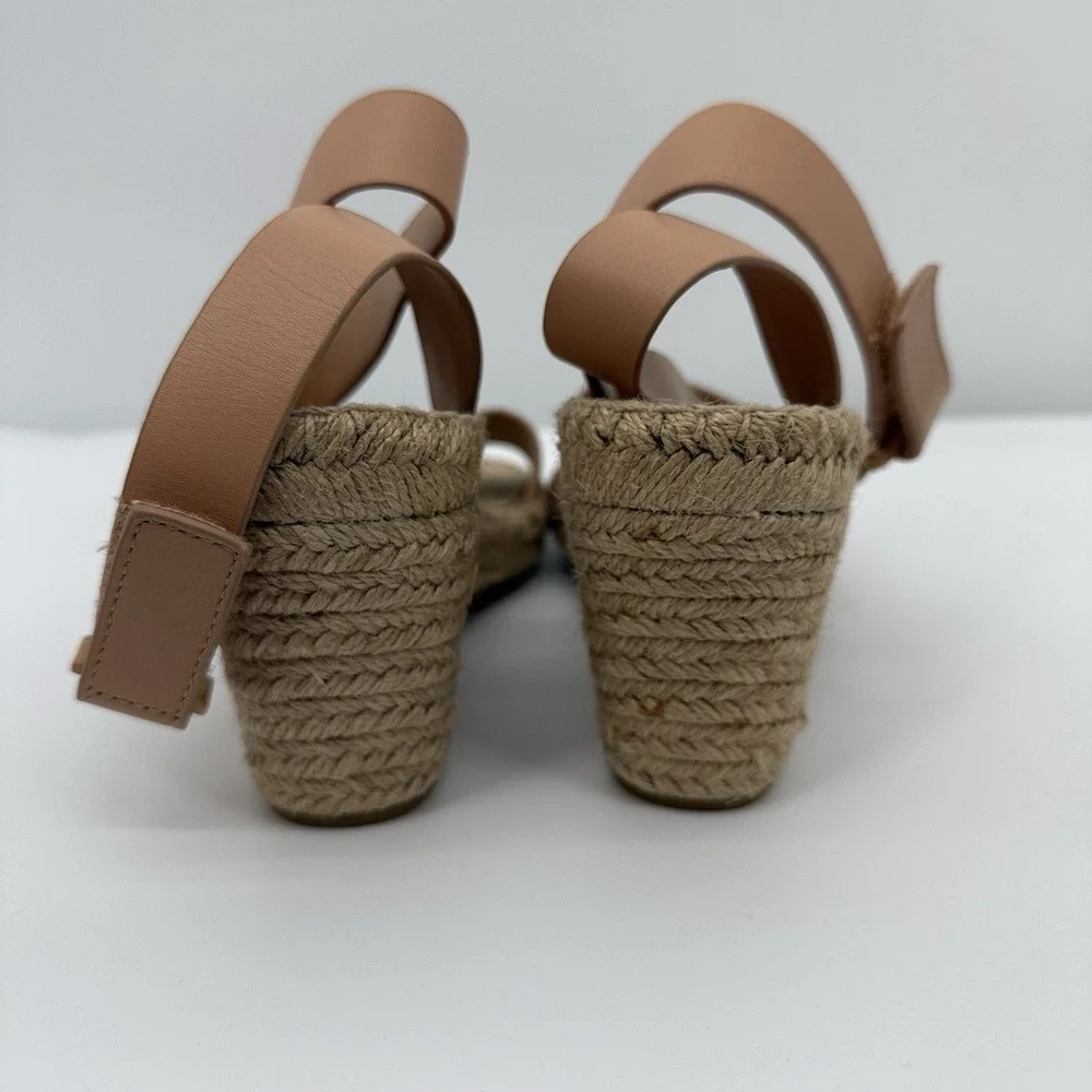 Tory Burch Nude Leather Espadrille Wedge Sandals with Ankle Strap